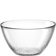 Transparente Glasschale mit strukturierter Oberfläche, seitliche Perspektive