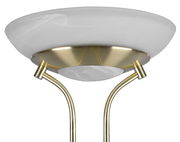 LED-Fluter ORSON, 27W+4,5W, Ansicht von unten mit goldfarbenem Gestell und weißem Lampenschirm