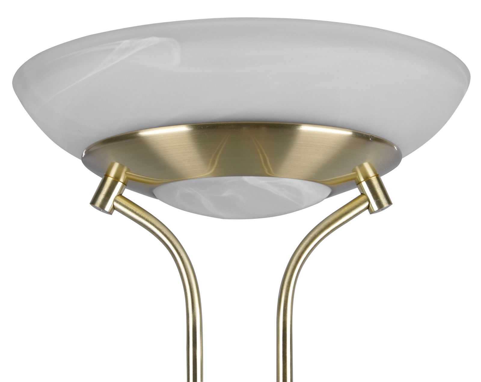 LED-Fluter ORSON, 27W+4,5W, Ansicht von unten mit goldfarbenem Gestell und weißem Lampenschirm