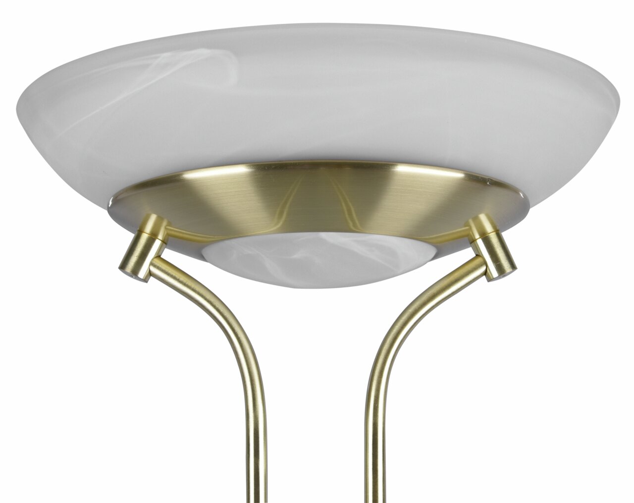 Reality Leuchten LED-Fluter ORSON LED-Fluter ORSON, 27W+4,5W, Ansicht von unten mit goldfarbenem Gestell und weißem Lampenschirm