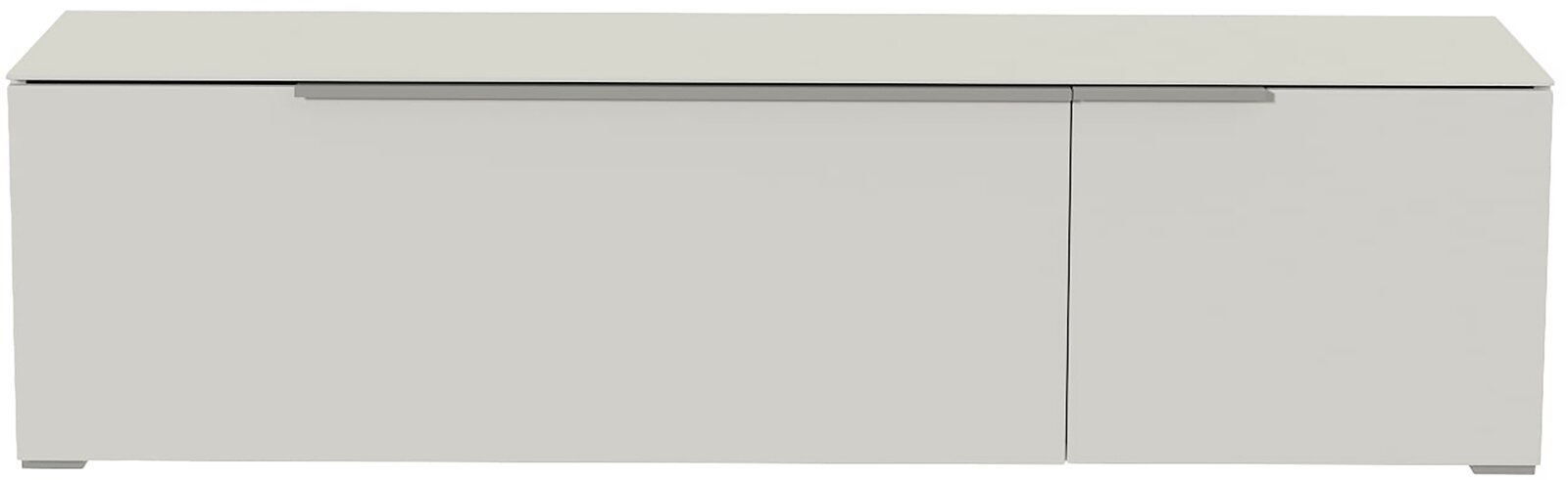 Modernes TV-Lowboard in Weiß, frontale Ansicht