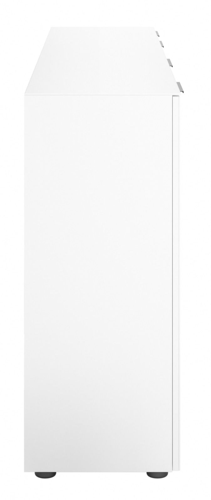 Seitenansicht eines weißen XXL-Sideboards mit schlichten Linien und modernen Griffen.