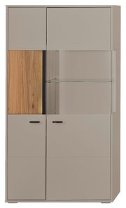 Modernes Highboard L mit Holz- und Glaselementen, Frontalansicht