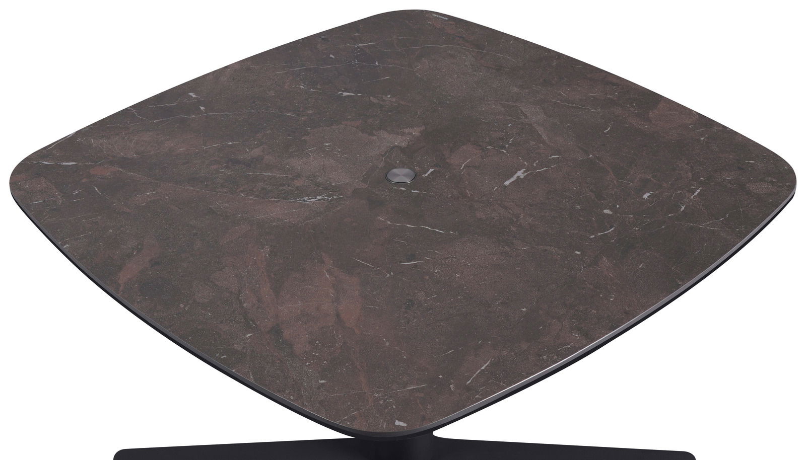 Moderner Couchtisch mit quadratischer, marmorierter Tischplatte aus der Vogelperspektive