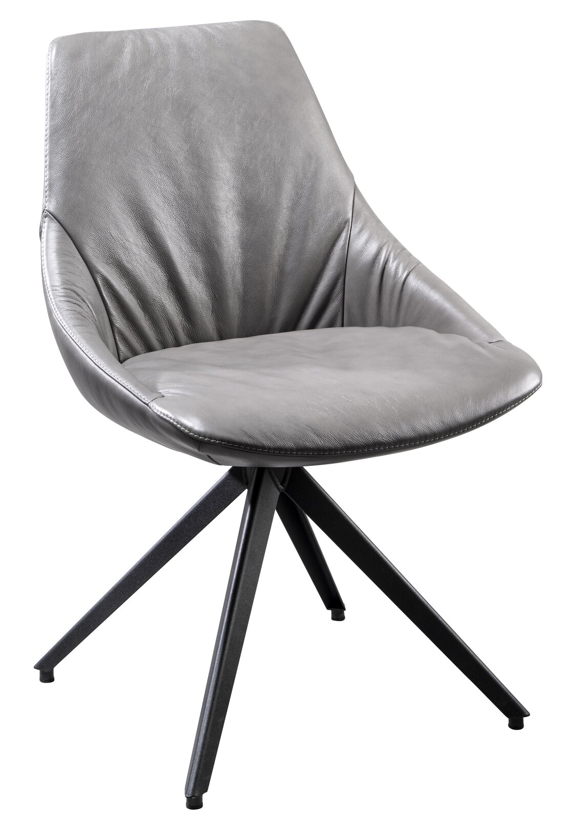 Plantagie Stuhl MAPLE Moderner grauer Stuhl mit gepolsterter Sitzfläche und schwarzem Metallgestell, seitliche Perspektive