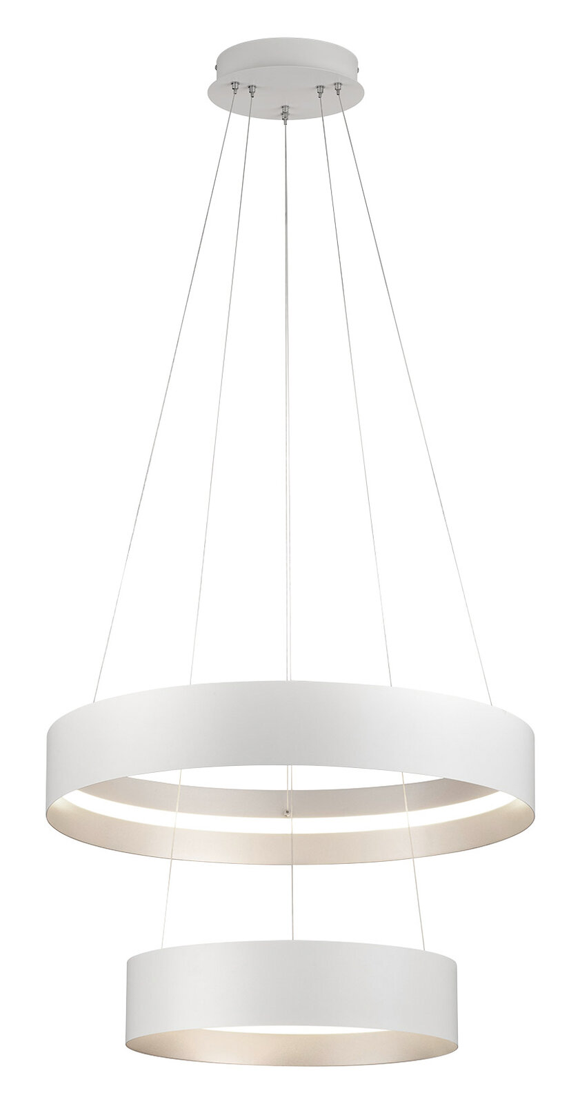 Musterring Hängeleuchte LOOP Moderne, zweistufige Pendelleuchte LOOP in Weiß, von unten betrachtet.