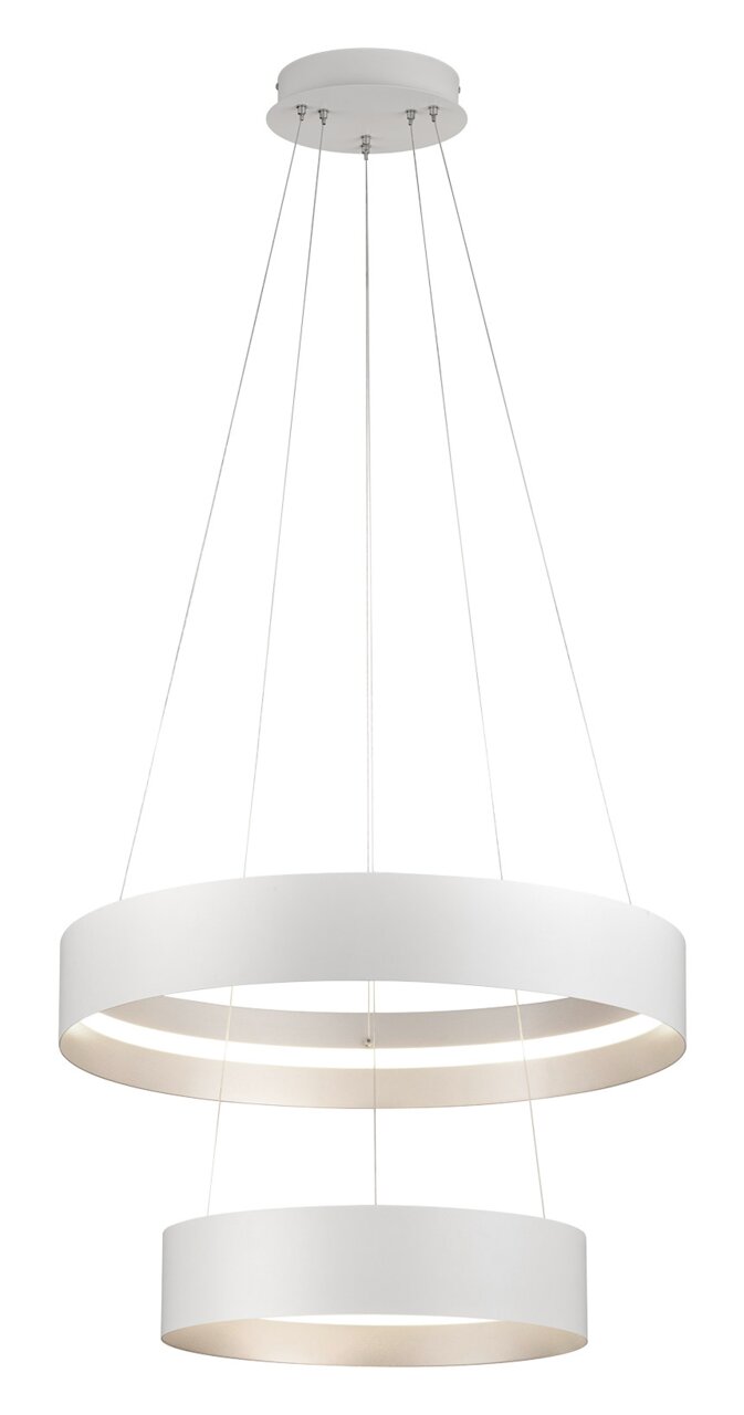 Musterring Hängeleuchte LOOP Moderne, zweistufige Pendelleuchte LOOP in Weiß, von unten betrachtet.