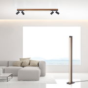 Moderne Deckenleuchte PURE-LINES in einem stilvollen Wohnzimmer, aus der Perspektive von unten betrachtet.