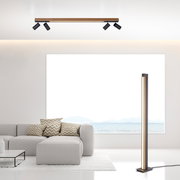 Moderne Deckenleuchte PURE-LINES in einem stilvollen Wohnzimmer, aus der Perspektive von unten betrachtet.