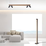 Moderne Deckenleuchte PURE-LINES in einem stilvollen Wohnzimmer, aus der Perspektive von unten betrachtet.