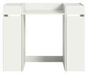 Frontansicht eines weißen Waschmaschinenumbausets mit zwei seitlichen Stauräumen und einer oberen Ablage.