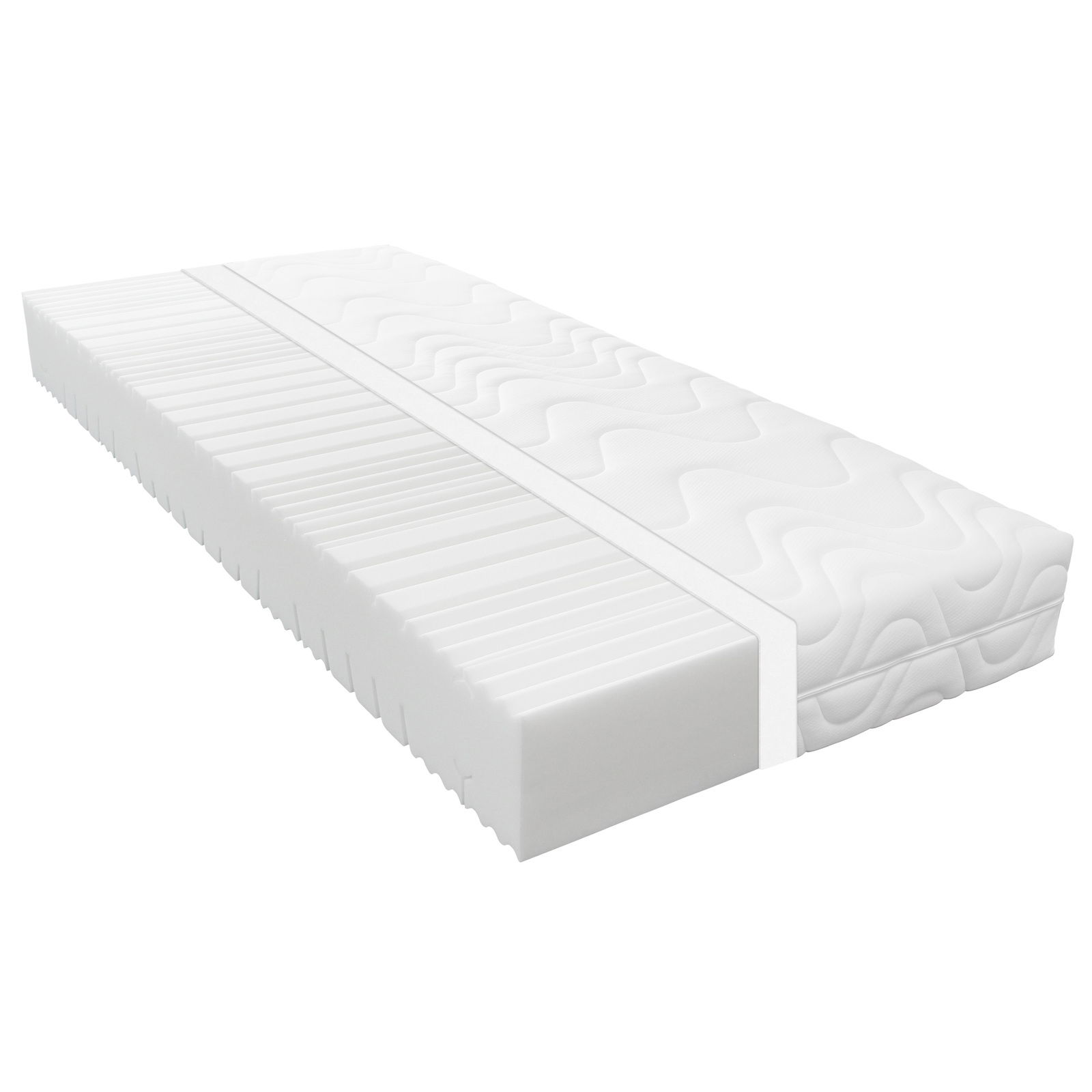 Sleeptex Wende-Kaltschaummatratze H3/H4 DUO STAR KS Wende-Kaltschaummatratze in seitlicher Perspektive mit wellenförmigem Muster auf der Oberfläche.