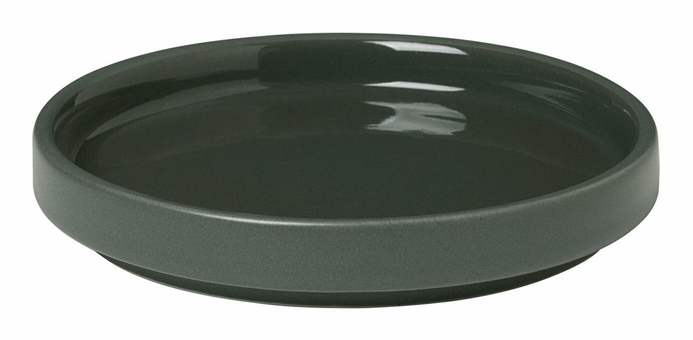 Runder Teller in Agave Grün, seitliche Perspektive