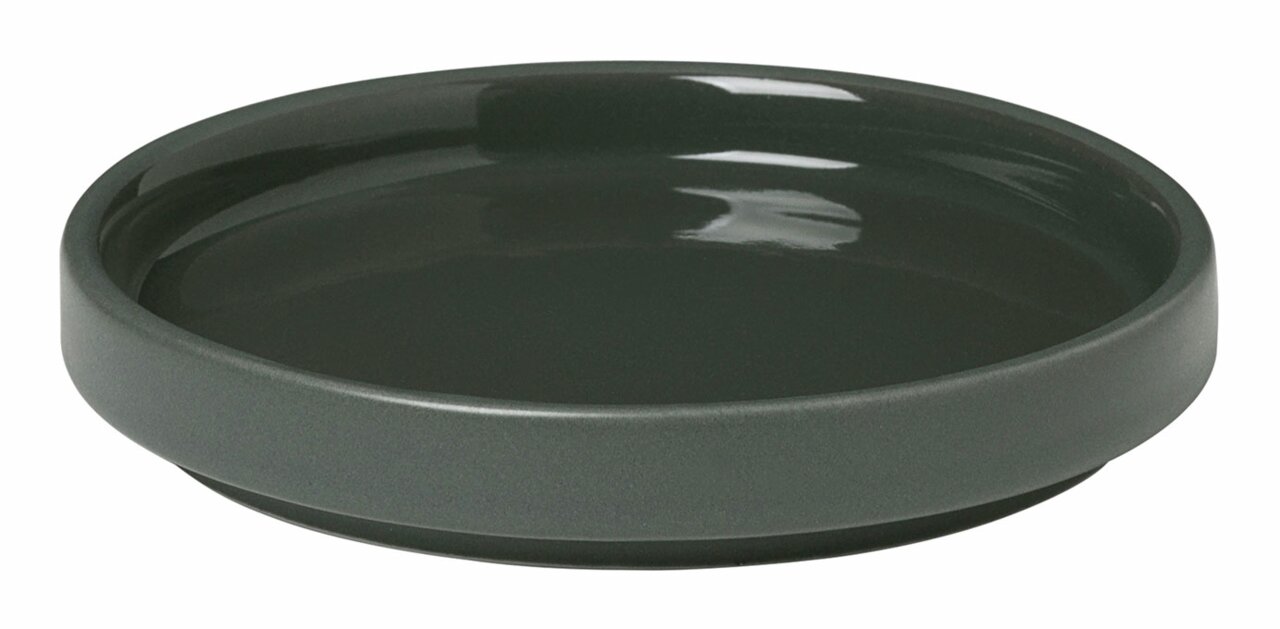Runder Teller in Agave Grün, seitliche Perspektive