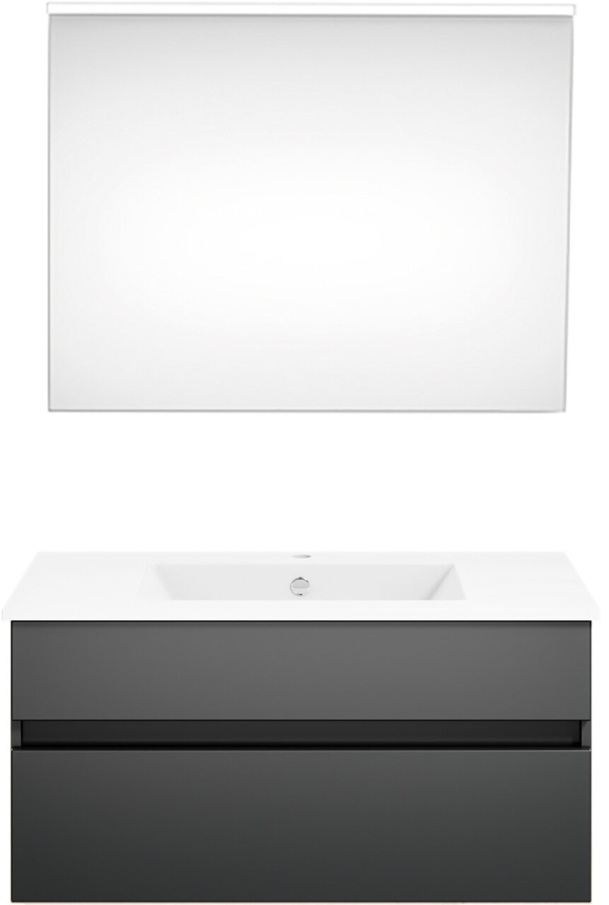 Puris Badkombination GET2YOU 21 Moderne Badkombination mit rechteckigem Spiegel und grauem Waschtischunterschrank, Frontalansicht