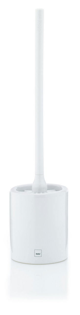 Weiße WC-Bürste Mono in einer modernen, minimalistischen Halterung, frontal abgebildet.