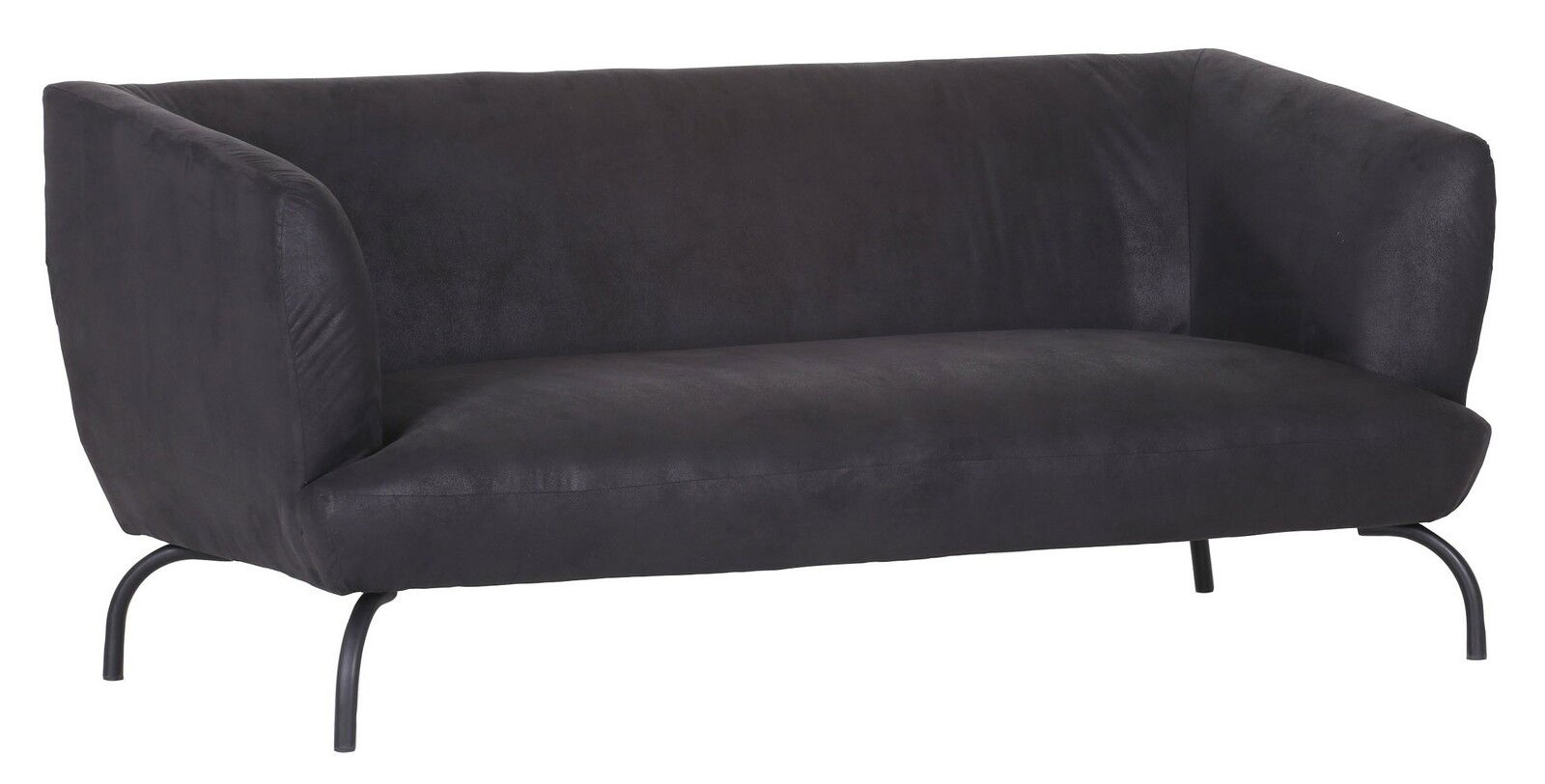 Dreier-Sitzer Sofa in dunklem Stoff, seitliche Perspektive