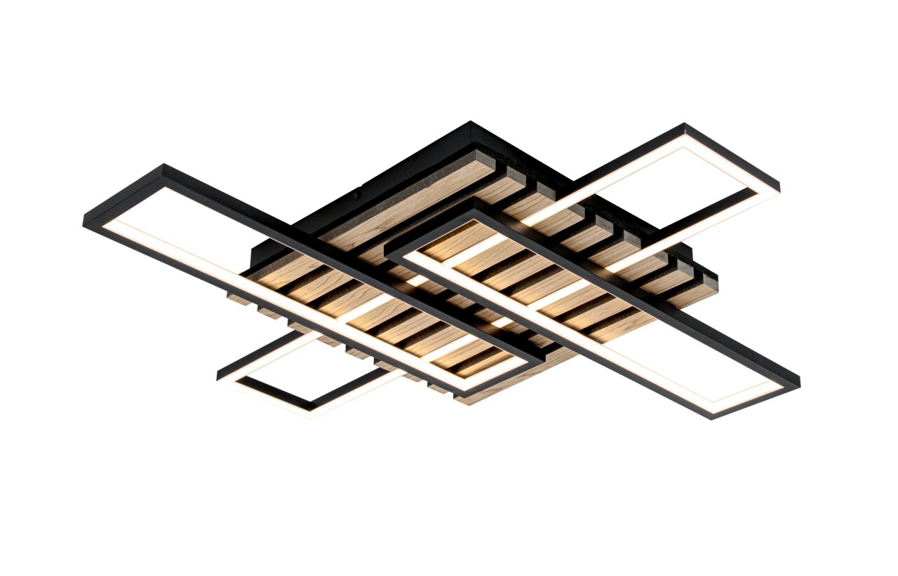 Moderne LED-Deckenleuchte mit geometrischem Design, seitliche Perspektive