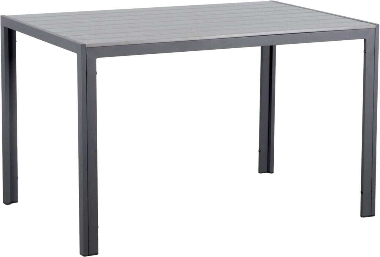 Moderner Gartentisch 120x80 cm in Grau, seitliche Perspektive