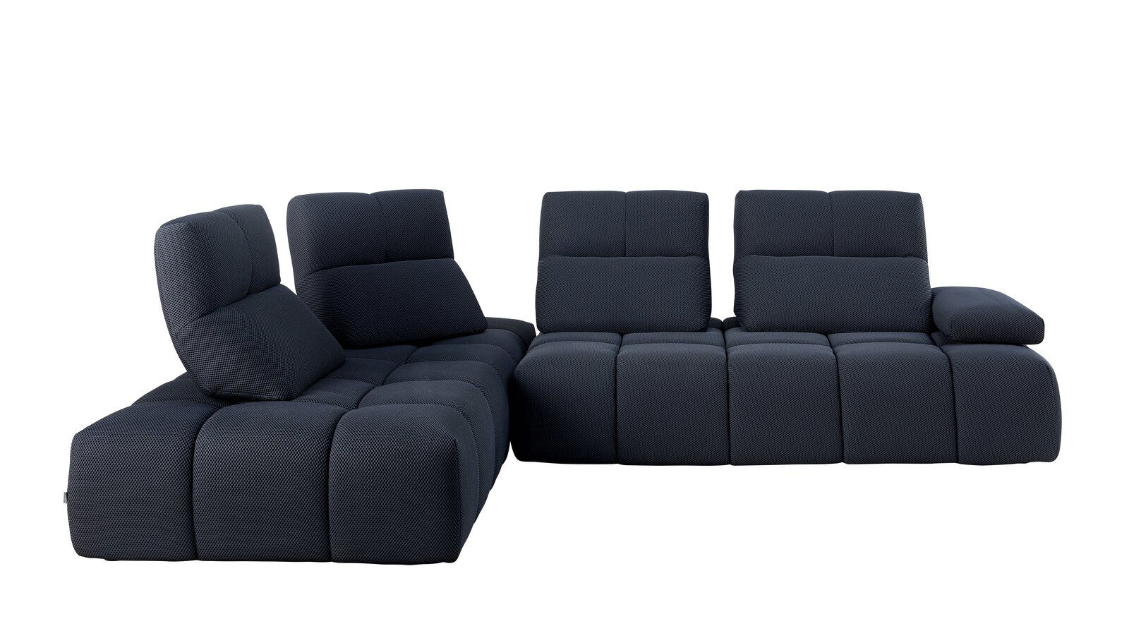 Belluti Ecksofa PRM 1220 EOS Moderne dunkelgraue Eckgarnitur mit verstellbaren Rückenlehnen, seitliche Perspektive