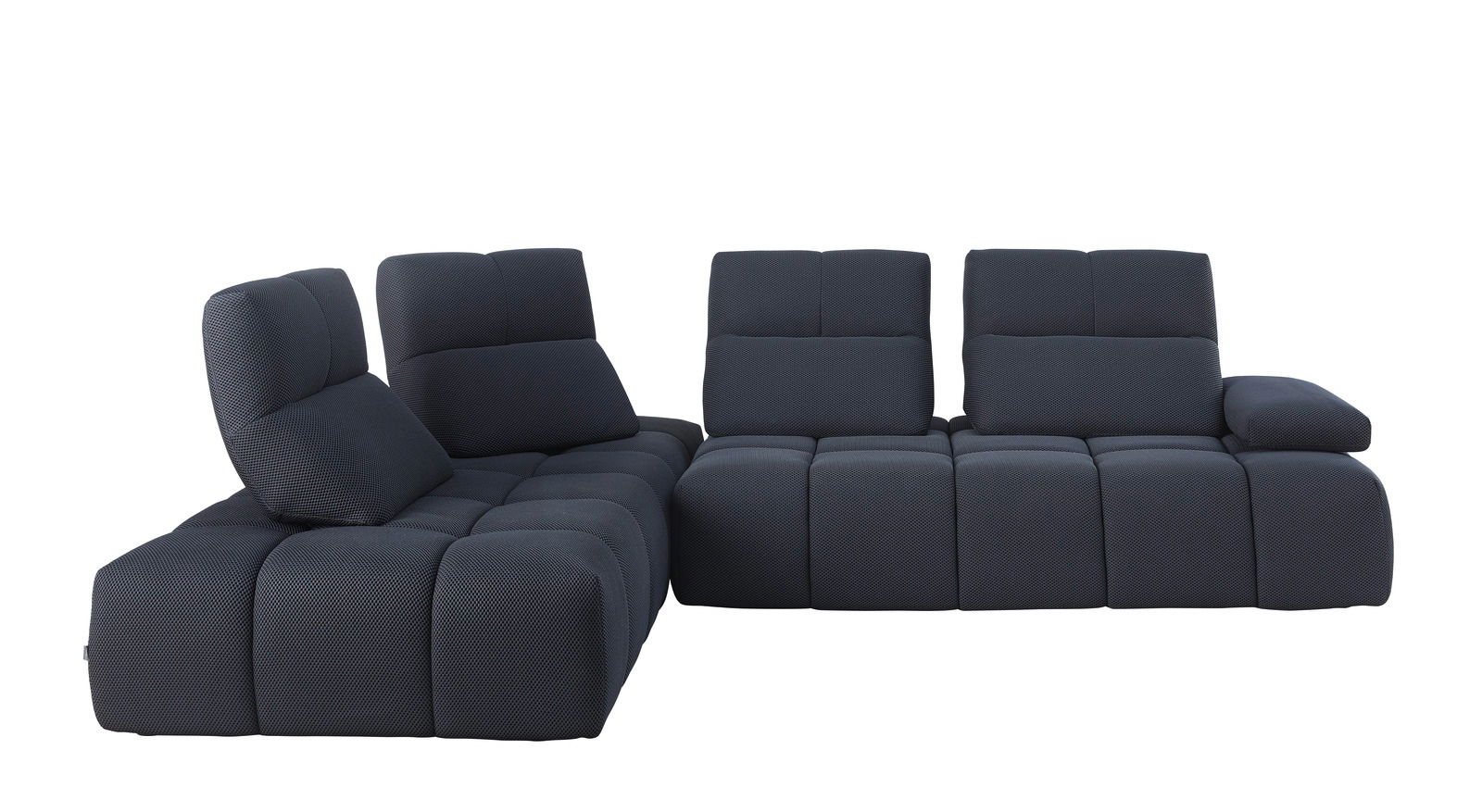 Emilio Belluti Ecksofa PRM 1220 EOS Moderne dunkelgraue Eckgarnitur mit verstellbaren Rückenlehnen, seitliche Perspektive