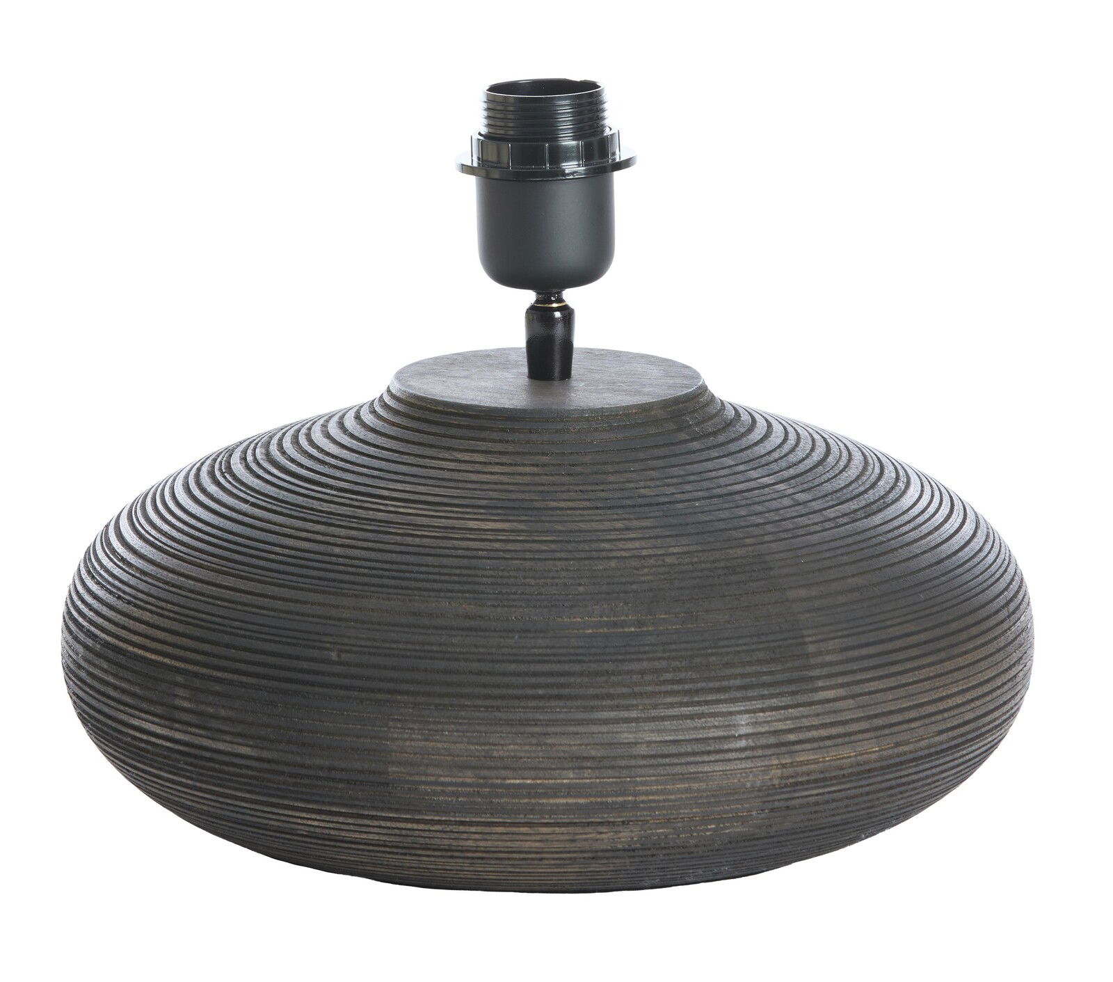 Light&Living Lampenfuß KHOMAI Runder, gerillter Lampenfuß aus dunklem Holz, seitliche Perspektive