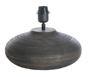 Runder, gerillter Lampenfuß aus dunklem Holz, seitliche Perspektive