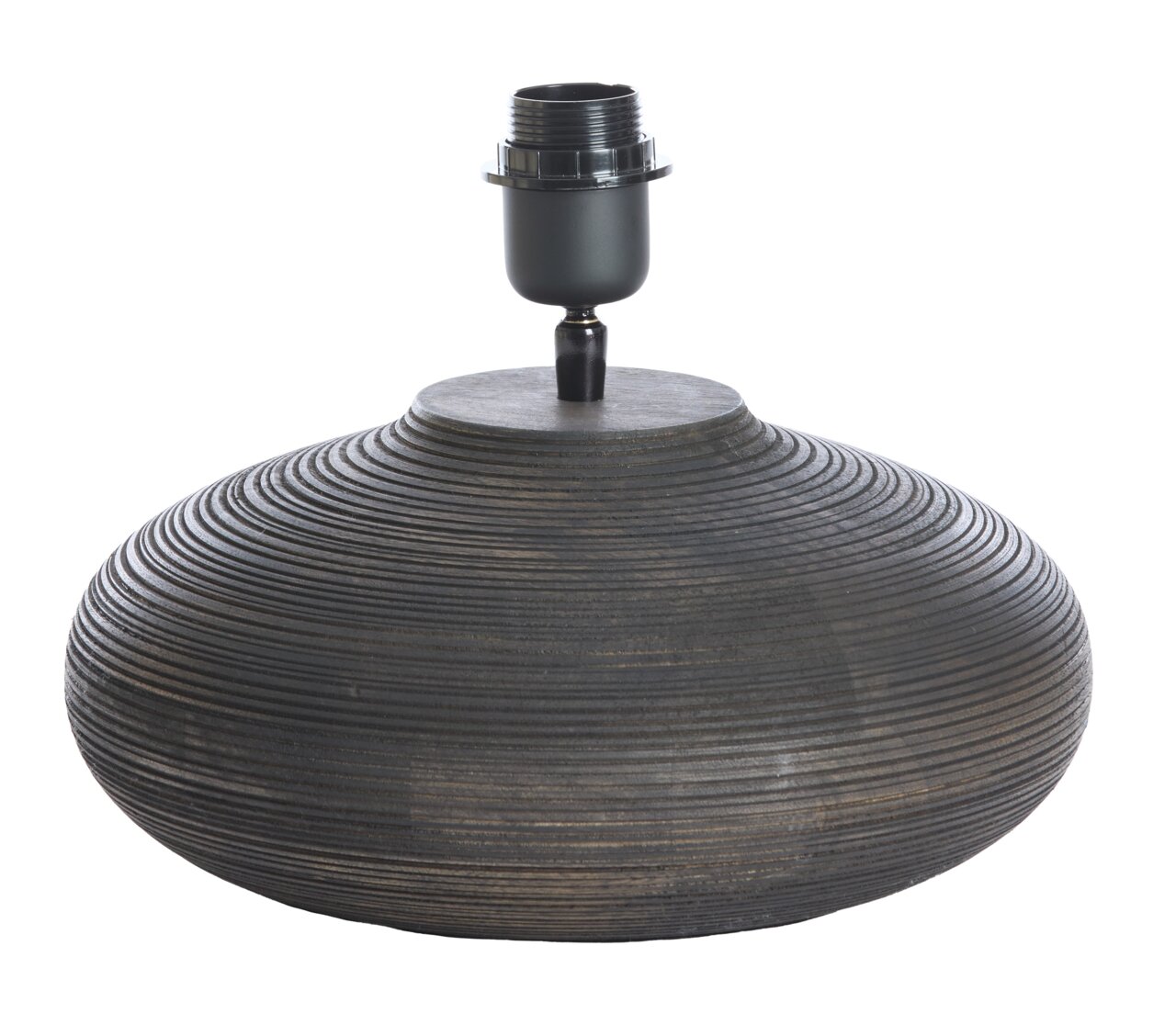 Light&Living Lampenfuß KHOMAI Runder, gerillter Lampenfuß aus dunklem Holz, seitliche Perspektive