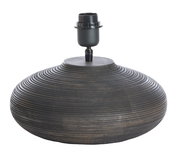 Runder, gerillter Lampenfuß aus dunklem Holz, seitliche Perspektive