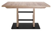 Moderner Esstisch aus Holz mit schwarzem Metallgestell, Frontalansicht