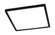 Schwarze quadratische LED-Deckenleuchte aus seitlicher Perspektive