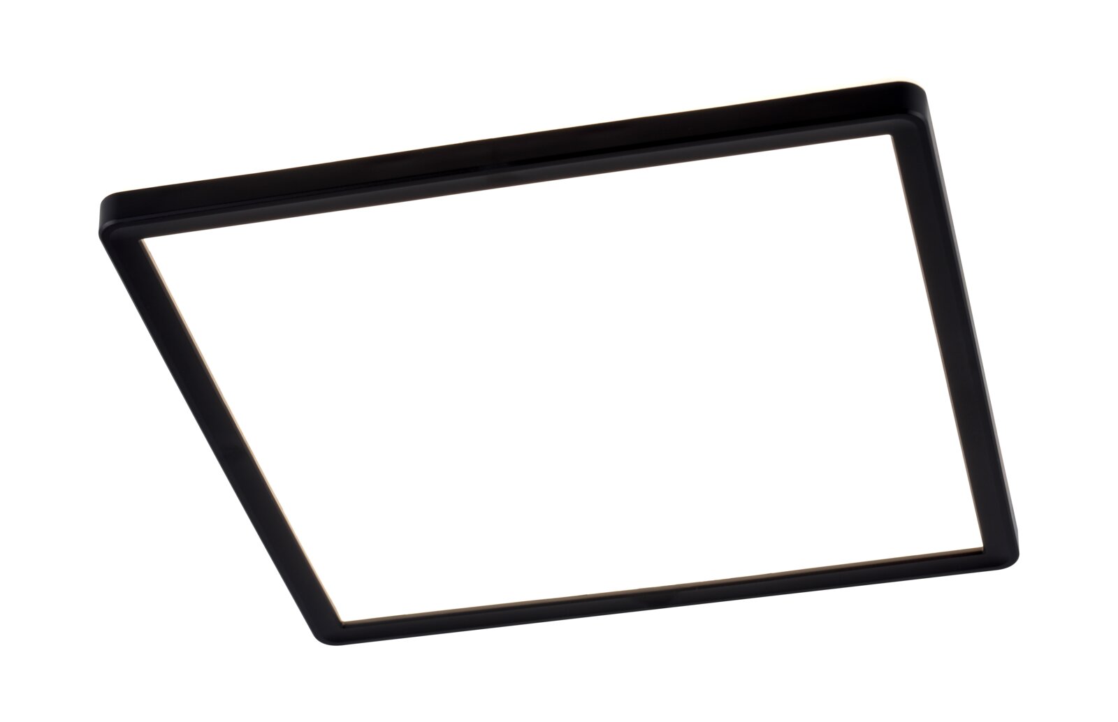 Novel LED-Deckenleuchte DECKENLEUCHTE Schwarze quadratische LED-Deckenleuchte aus seitlicher Perspektive