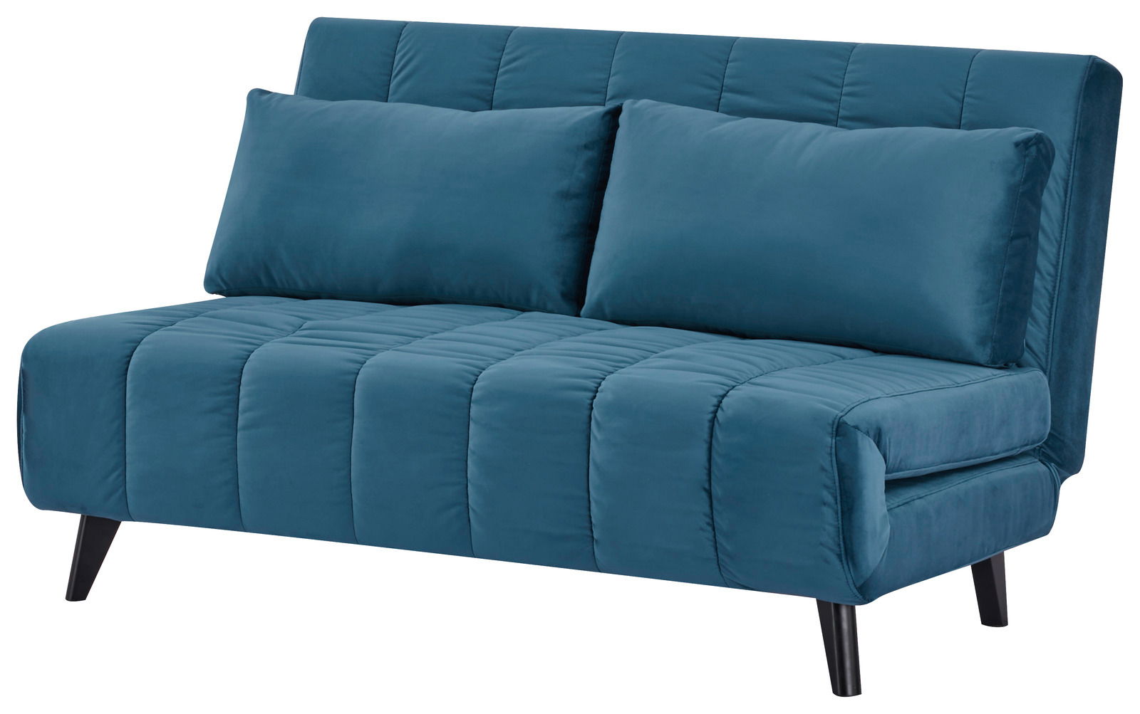 Z2 Schlafsofa ALEKSA Blaues Funktionssofa mit zwei Kissen, seitliche Perspektive