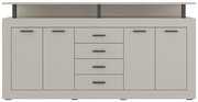 Frontansicht eines modernen XL-Sideboards mit fünf Schubladen und vier Türen in neutralem Design.