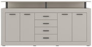 Frontansicht eines modernen XL-Sideboards mit fünf Schubladen und vier Türen in neutralem Design.