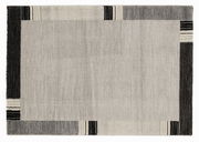 Rechteckiger Teppich in Grau- und Schwarztönen mit geometrischem Muster, Draufsicht