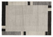 Rechteckiger Teppich in Grau- und Schwarztönen mit geometrischem Muster, Draufsicht