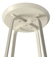 Unteransicht eines runden Beistelltisches mit hellen Metallbeinen und stabiler Konstruktion.