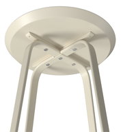 Unteransicht eines runden Beistelltisches mit hellen Metallbeinen und stabiler Konstruktion.