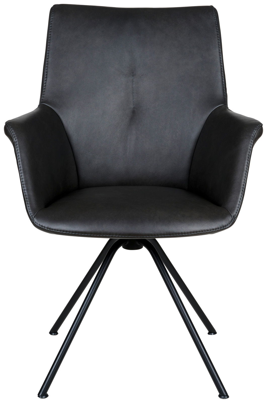 Moderner schwarzer Sessel mit Metallbeinen, Frontalansicht