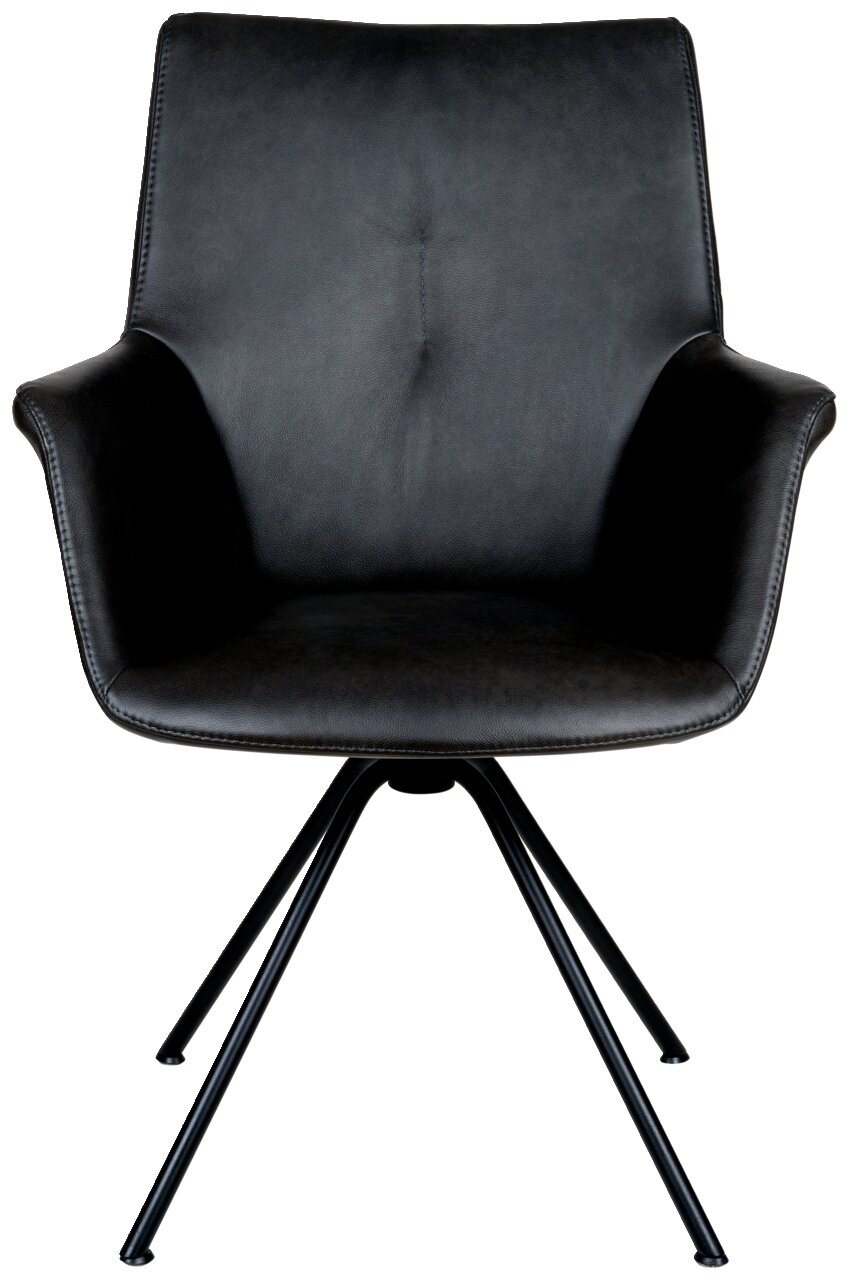 Moderner schwarzer Sessel mit Metallbeinen, Frontalansicht