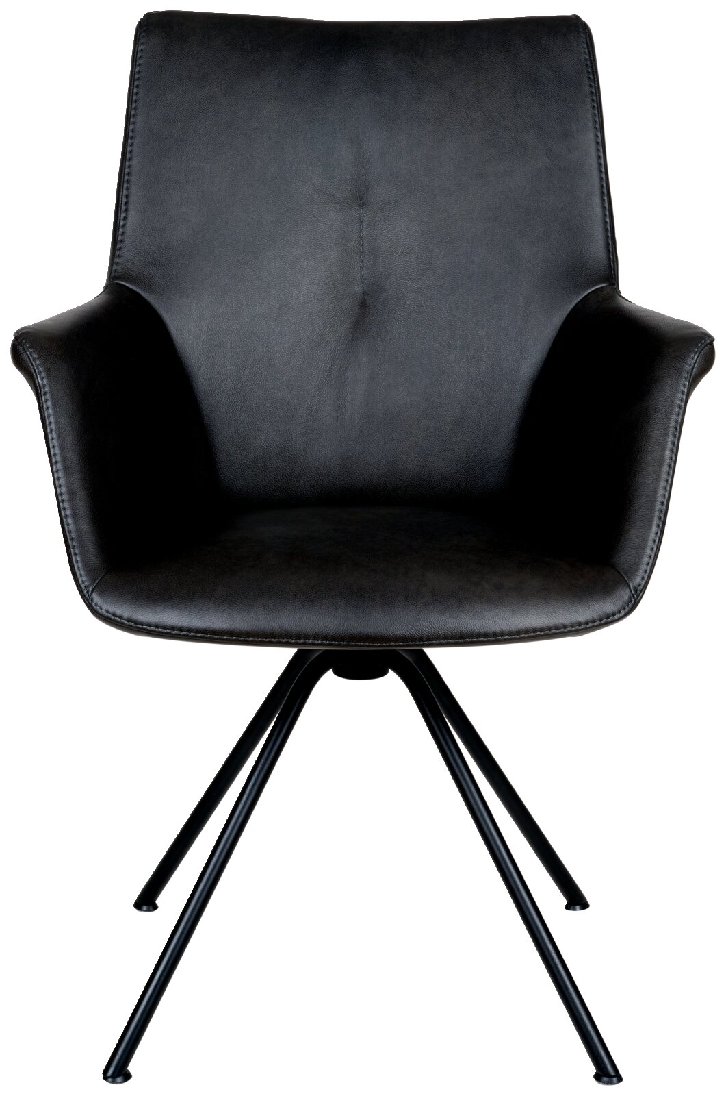 Moderne zwarte fauteuil met metalen poten, vooraanzicht