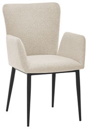 Beiger Armlehnstuhl mit schwarzem Gestell, seitliche Perspektive