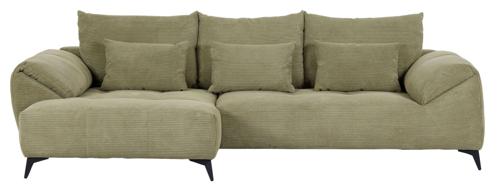 Grünes Sofa mit Ottomane links, Vorderansicht