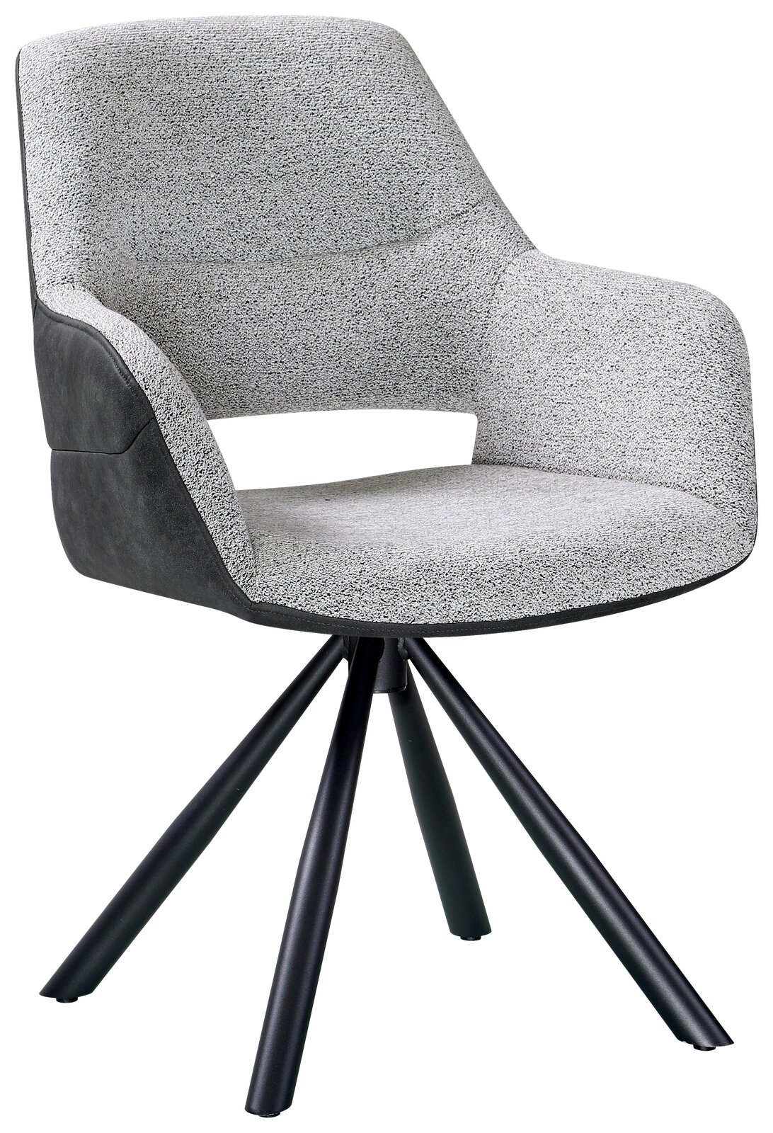 Hom´in Armlehnstuhl JULES Moderner Armlehnstuhl mit grauem Stoffbezug und schwarzem Gestell, seitliche Perspektive