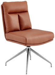 Moderner brauner Stuhl mit Metallbeinen, seitliche Perspektive