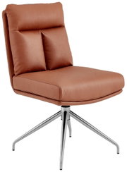 Moderner brauner Stuhl mit Metallbeinen, seitliche Perspektive