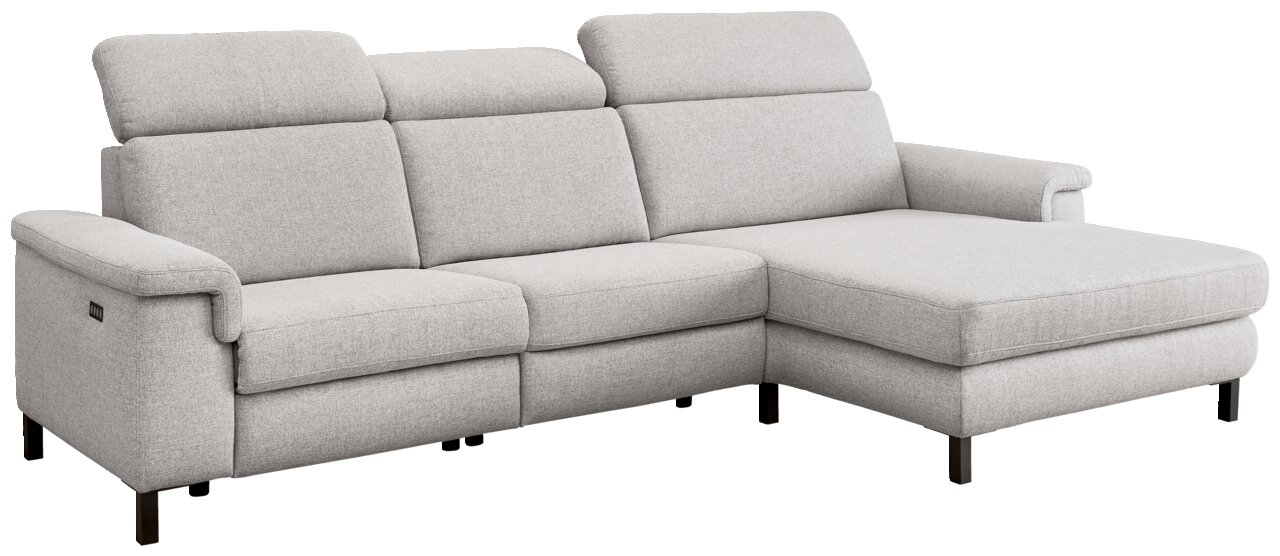 Graue Longchairkombination mit verstellbaren Kopfstützen, seitlicher Perspektive