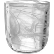 Glas-Tischlicht SALERNO 12cm mit abstraktem, weißem Muster, seitliche Perspektive