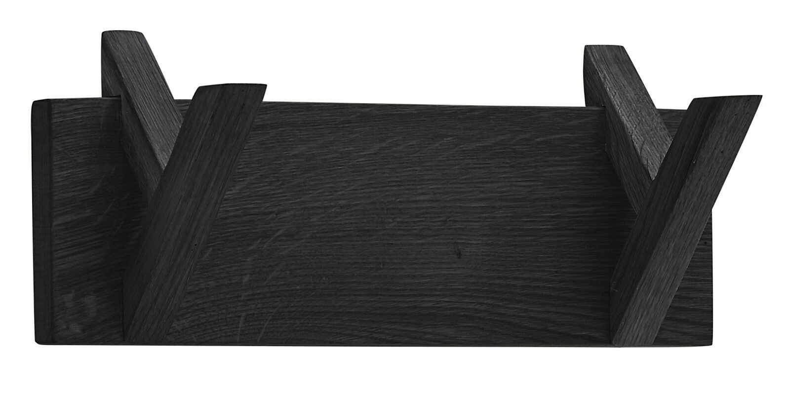 Schwarze Hakenleiste aus Holz mit zwei schrägen Haken, Vorderansicht